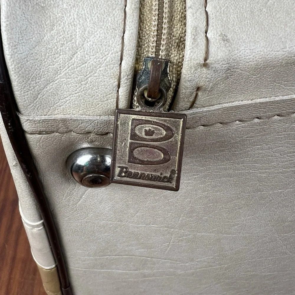 Vintage Brunswick Bowling Ball Bag Retro Striped Cream Brown Tan 1970s